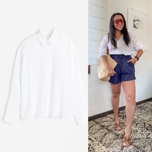 White Linen Blend Button-Up Shirt (S,L)